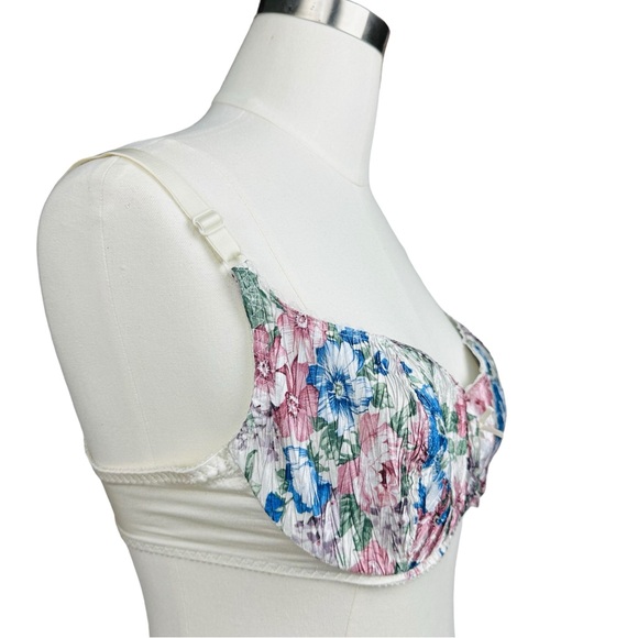 Bestform Vintage 70s Crinkle Satin Metallic Floral Printed Ruched Underwire Bra - Picture 5 of 14